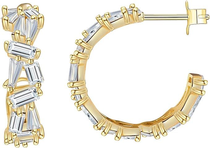 Vermeyen Gold Hoop Earrings for Women 14k Gold Plated Heart Half Earrings Dainty Crystal Cubic Zi... | Amazon (US)