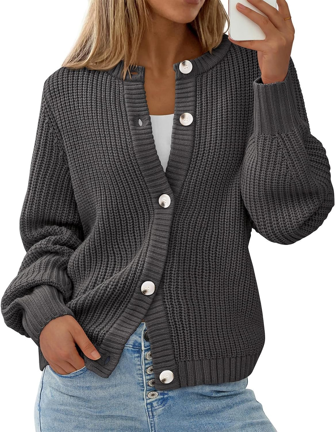 PRETTYGARDEN Women's Chunky Knit Button Up Cardigan Sweaters Outerwear | Amazon (US)