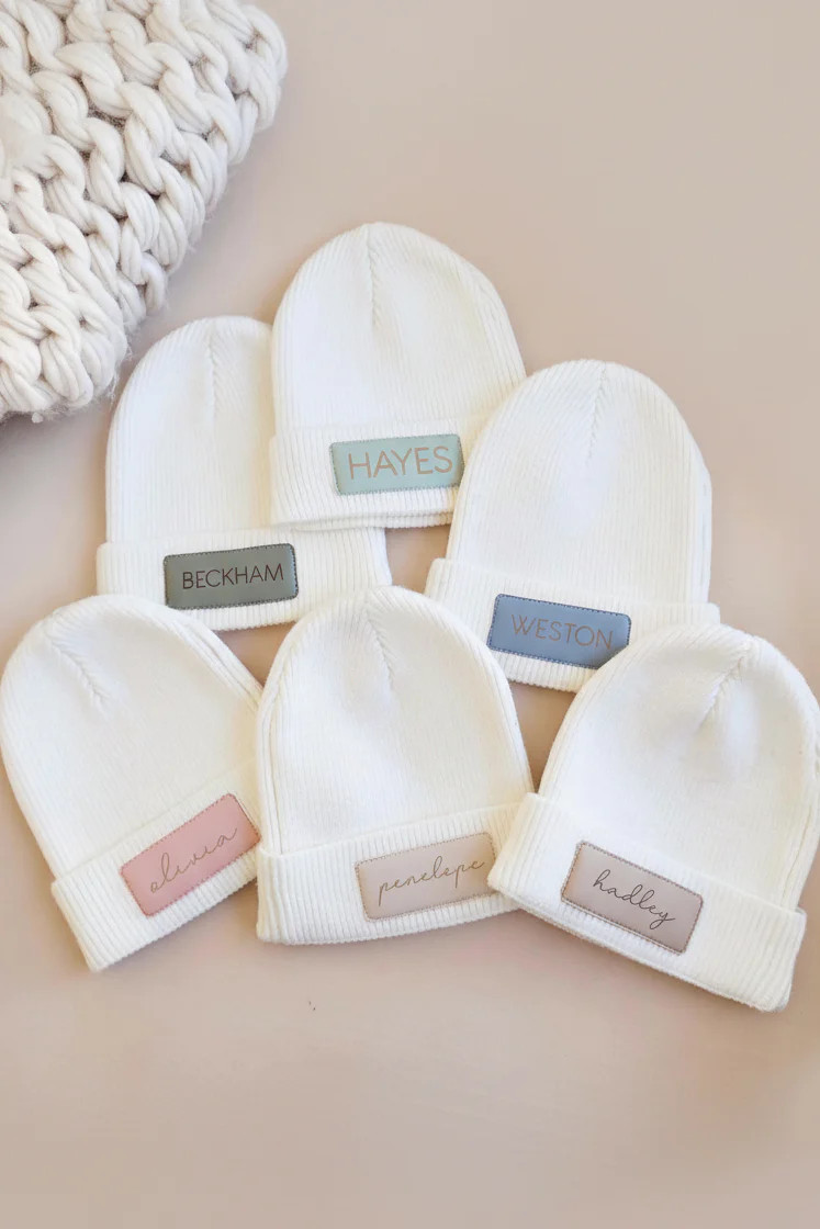 Personalized Leather Patch Beanie | All Colors | Caden Lane