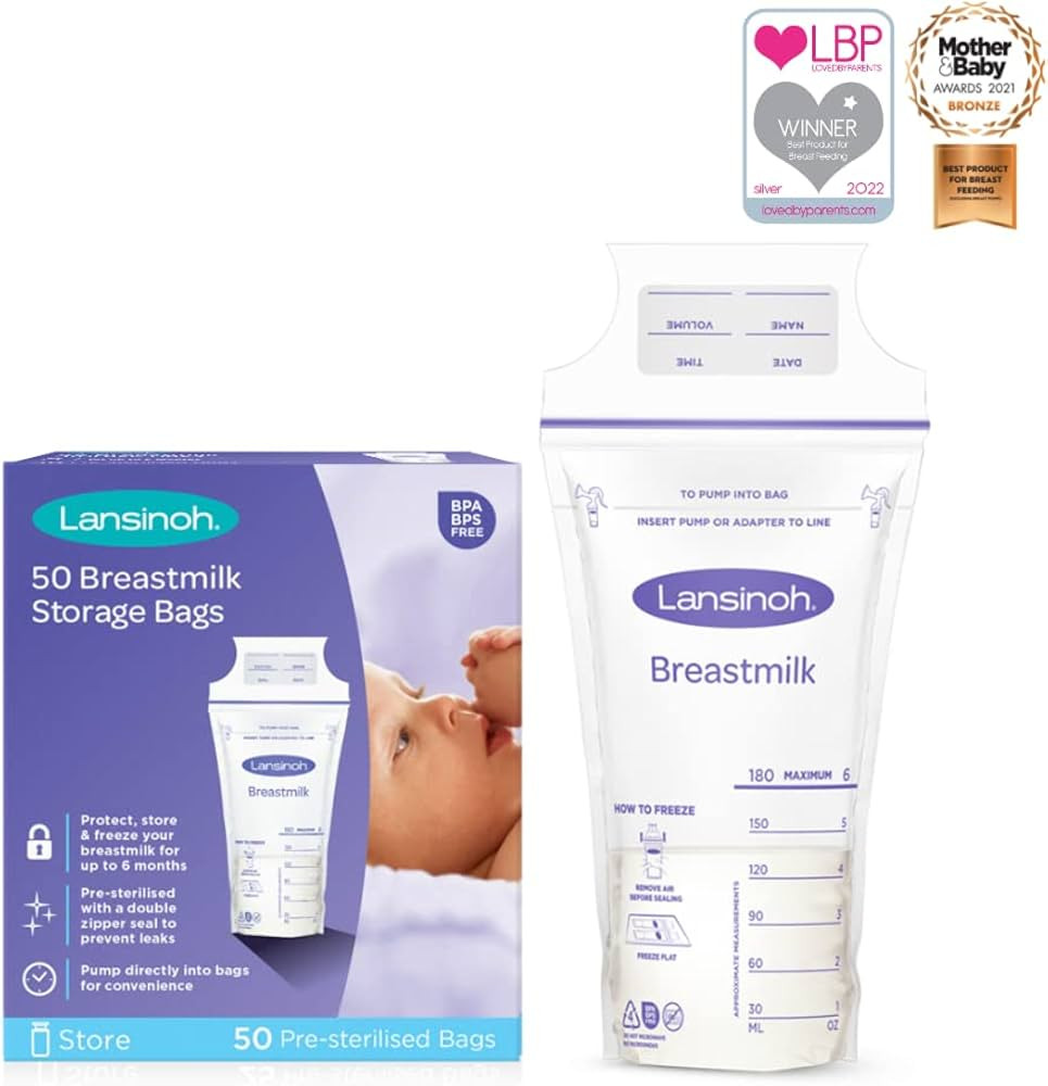 Lansinoh Breast Milk Storage Bags Breastmilk Pouches for fridge or freezer use, store flat or sta... | Amazon (UK)
