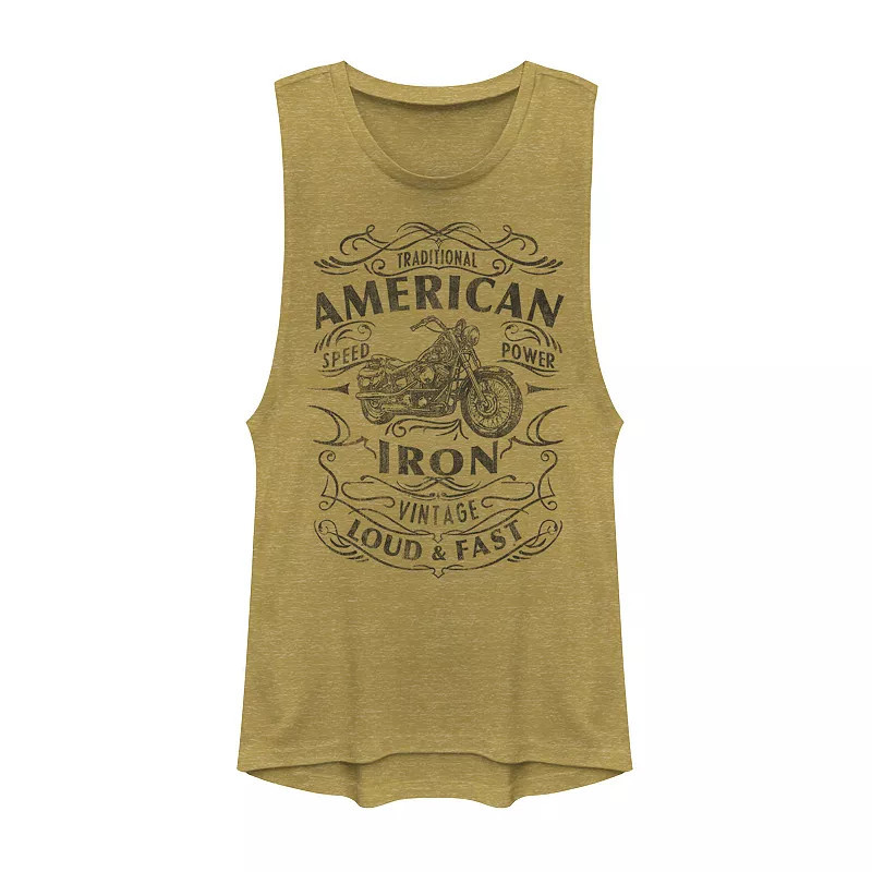Juniors' ""American Iron Loud & Fast"" Motorcycle Muscle Tank Top, Girl's, Size: XS, Gold Grey | Kohl's