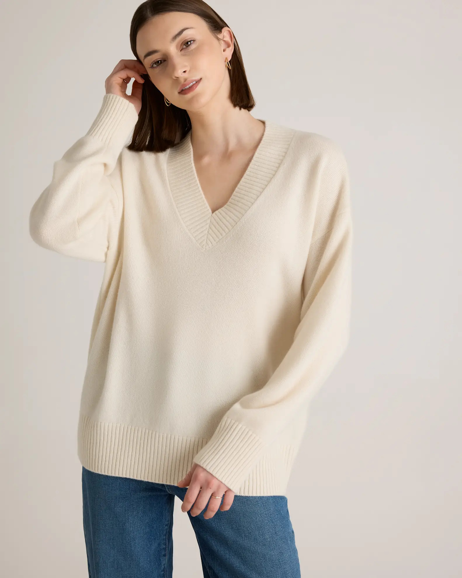Mongolian Cashmere Oversized V-Neck Sweater | Quince