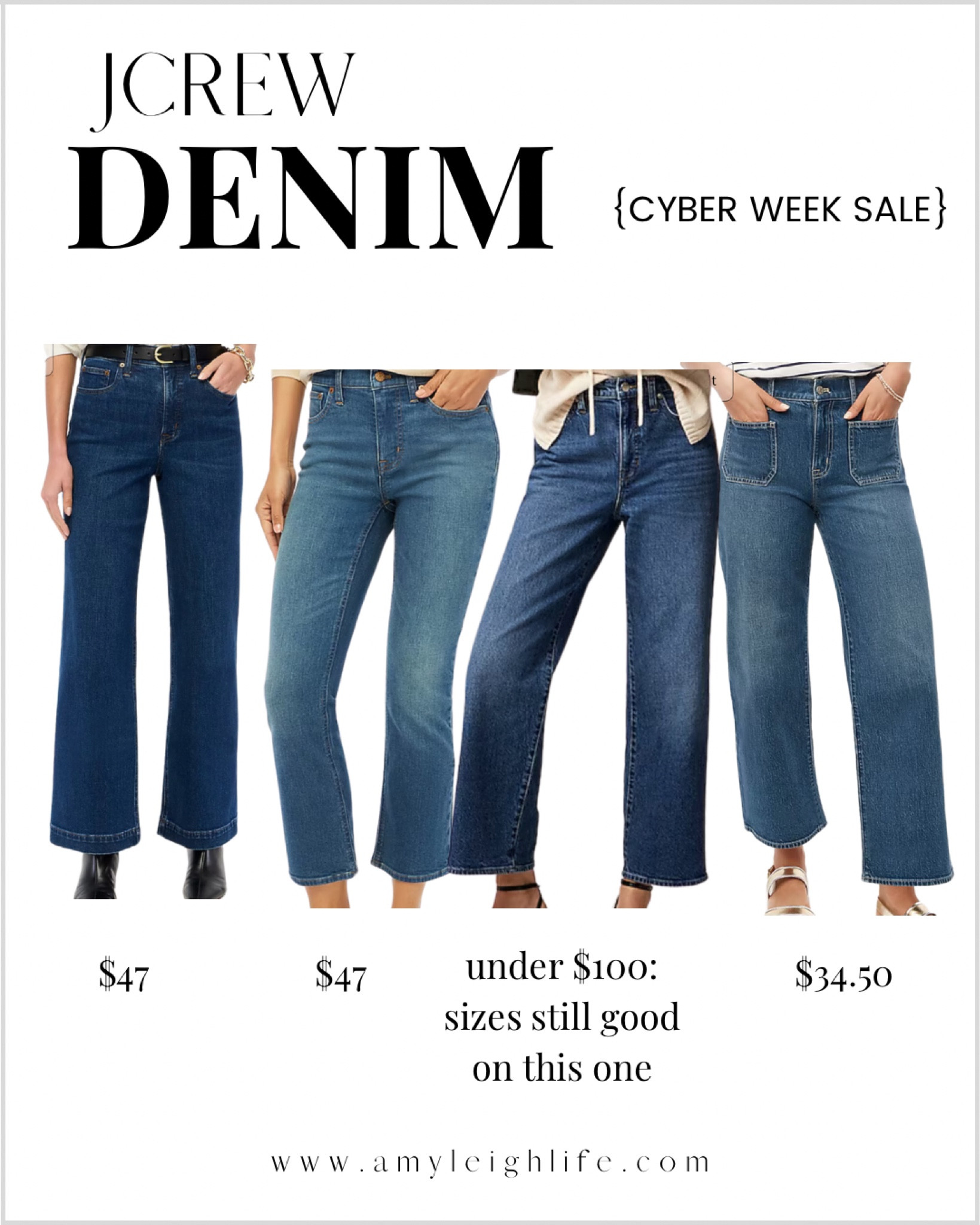 Sizes are going quickly on all of these jcrew factory jeans. Make sure you follow me, as I share when they release new jeans in the fall because that is the best time to get styles!

Jeans, women’s jeans, women’s denim, crop jeans, wide leg jeans, winter denim
Prices can change 

#LTKStyleTip #LTKWorkwear #LTKOver40