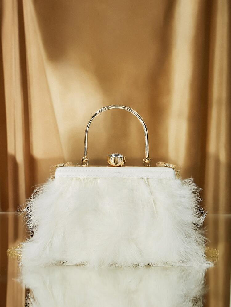 Minimalist Gemstone & Feather Decor Box Bag | SHEIN