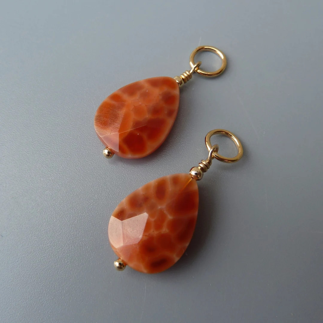 Red Fire Agate Earring Charms, Changeable Charms, Gold Earring Charms, Silver Earring Charms, Int... | Etsy (US)