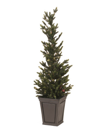 4ft Pre Lit Led Faux Evergreen Tree In Porch Pot | TJ Maxx