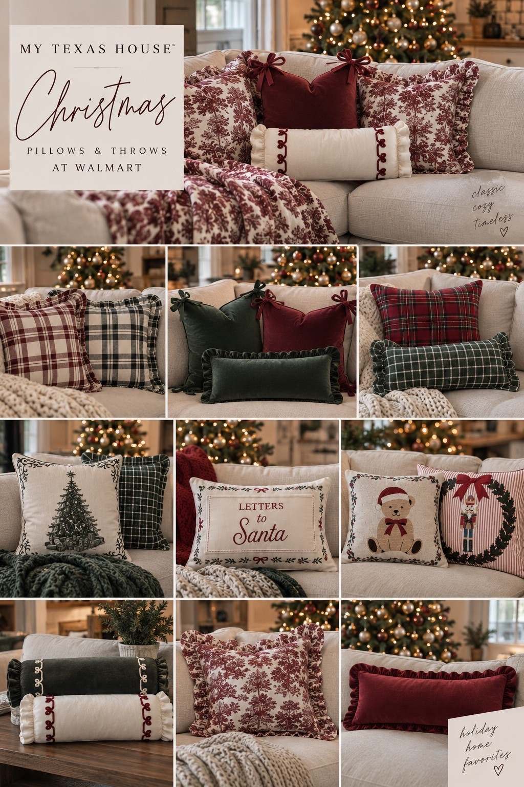 Christmas pillows are here 🎄🤎 The new My Texas House Christmas Collection at Walmart is giving classic, cozy holiday style! I’m loving the mix of burgundy, forest green, traditional plaid, toile, velvet and nostalgic Christmas prints. These Walmart Christmas pillows and throws make it so easy to mix and match for a warm, collected Christmas living room. Linking my favorites from the collection! 🎀✨

#LTKSaleAlert #LTKSeasonal #LTKHome