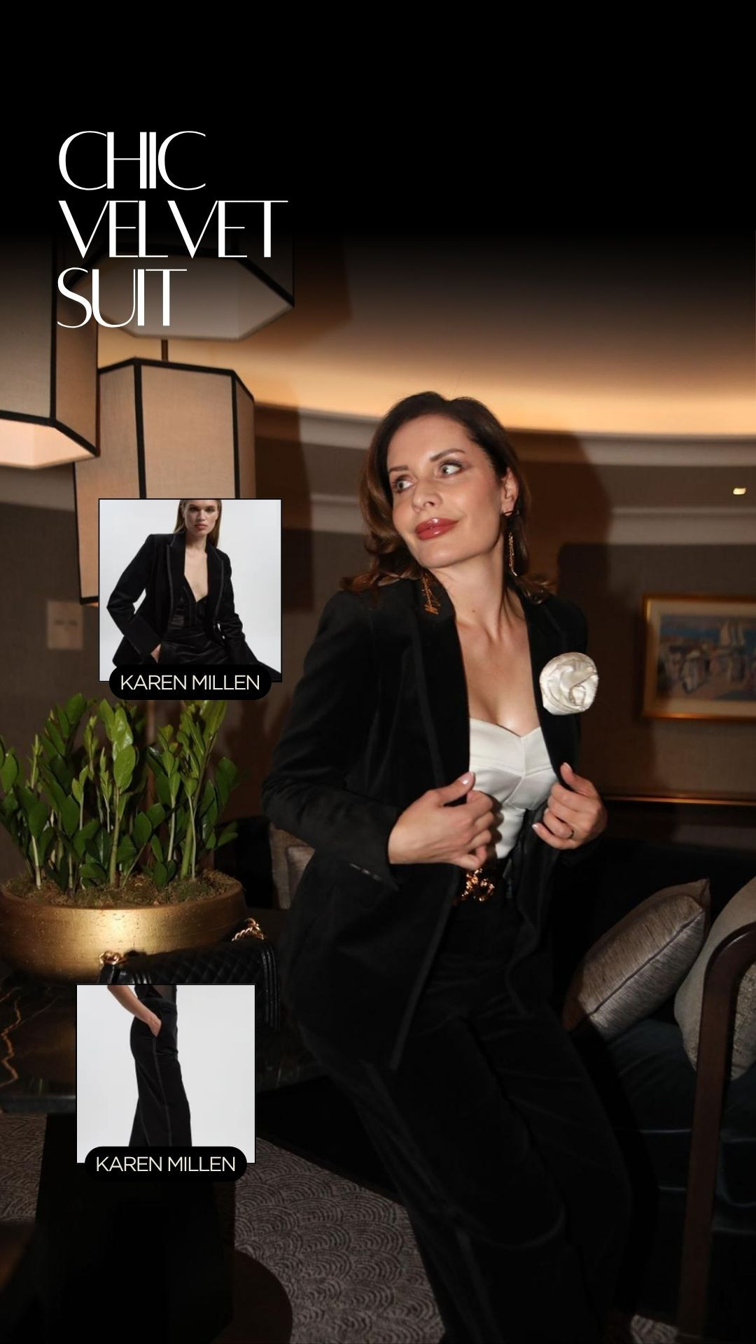 Nothing feels quite as timeless as a black velvet suit ✨
This Karen Millen set has that perfect soft sheen and tailored structure, paired with my own designed top and a white flower detail I added for a touch of drama. I finished the look with Gucci heels, a Dolce & Gabbana belt, and statement earrings from Elisabetta Franchi, evening elegance without trying too hard.

I’ve linked the full velvet suit and similar accessories so you can recreate the look.

#LTKStyleTip #LTK #velvetsuit #eveningstyle #holidayoutfit #luxuryfashion #winterstyle #chiceveningwear 

 #LTKootd #LTKParties #LTKStyleTip