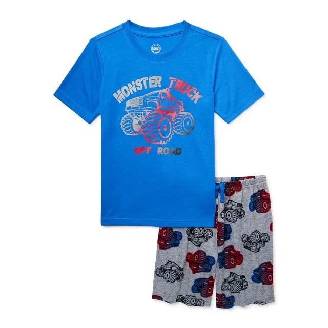 Wonder Nation Boys Monster Truck Short Sleeve and Shorts 2-Piece Sleep Set, Sizes 4-16 Husky | Walmart (US)