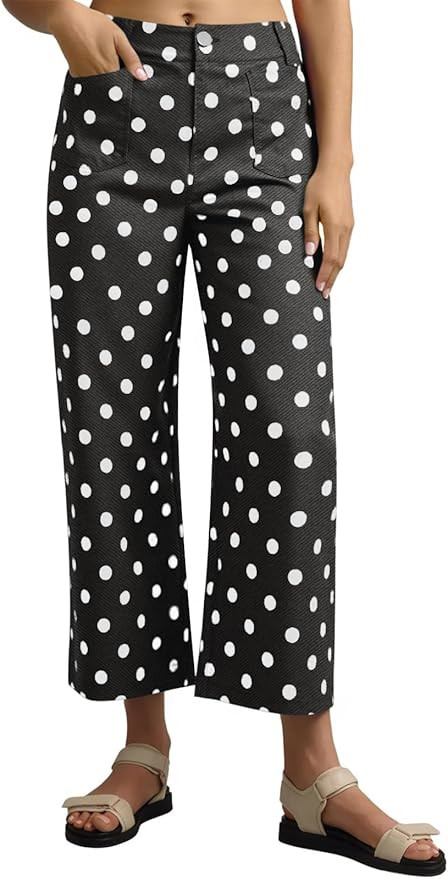 Tankaneo Womens Cropped Striped Jeans Casual High Waisted Stretchy Polka Dots Straight Leg Denim ... | Amazon (US)