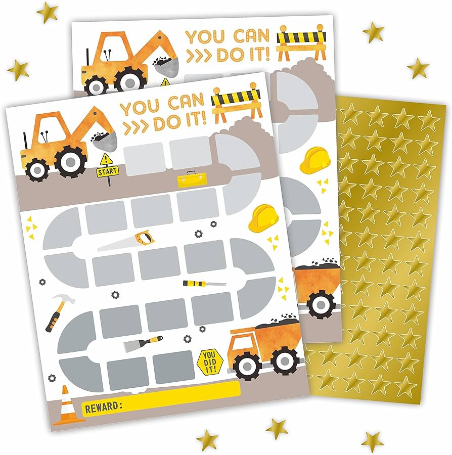 Construction Excavator Reward Chart with Golden Star Stickers, Incentive Chart, Chore Chart, Posi... | Amazon (US)