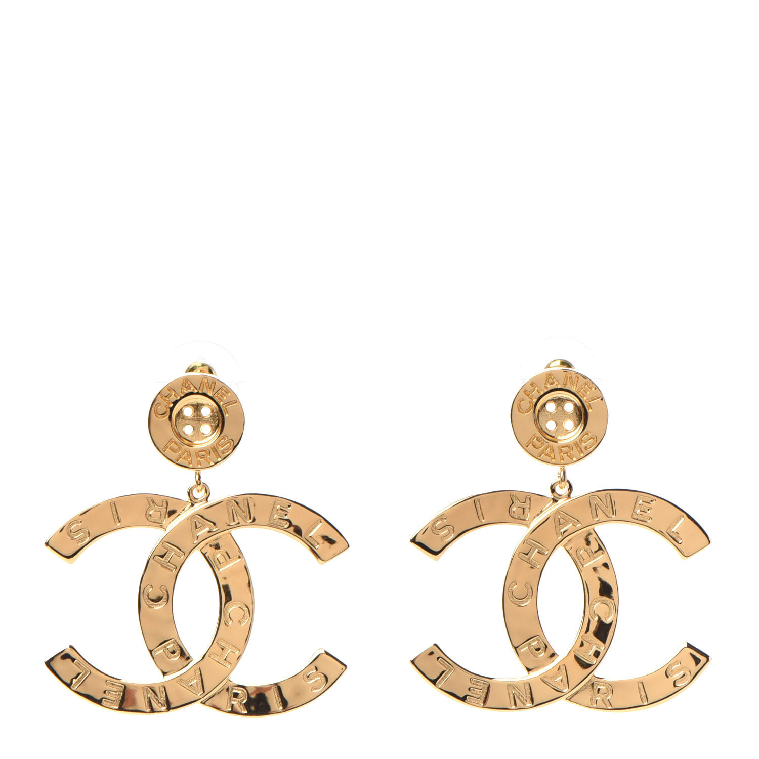Metal Large Paris Button Earrings Gold | Fashionphile