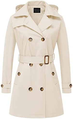 CREATMO US Women's Trench Coat Double-Breasted Classic Lapel Overcoat Belted Slim Outerwear Coat ... | Amazon (US)