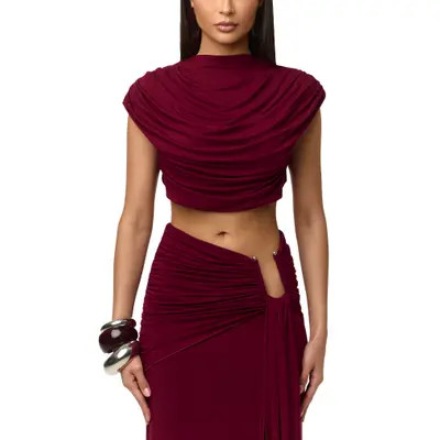 Naked Wardrobe Smooth Draped Crop Top in Sangria at Nordstrom, Size Large | Nordstrom