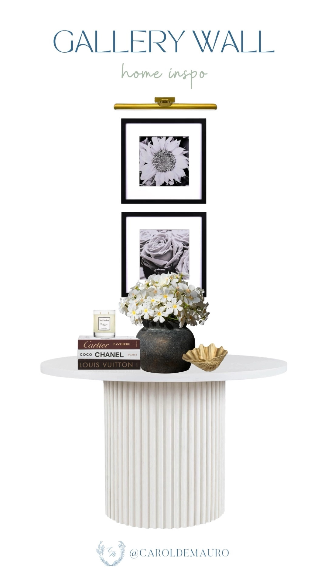 Elevating a small corner with a refined gallery wall feel. You’re showing that you don’t need a large space to make a big statement. Those sleek black frames paired with the gold accents and fluted textures? Perfection.

gallery accent, decor finds, interior design, home refresh, spring decor, wall sconces, modern home, living room furniture

#LTKSeasonal #LTKU #LTKHome
