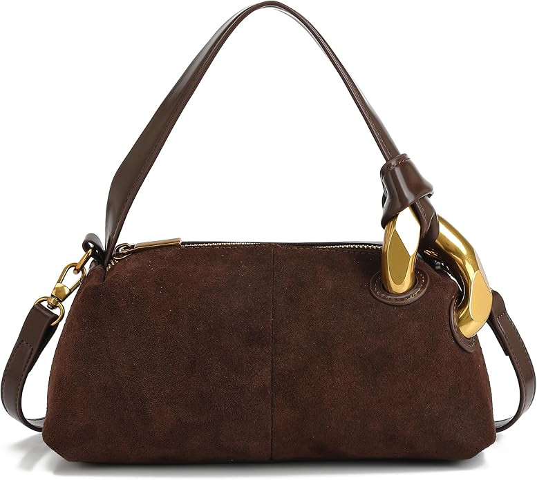 Faux Suede Shoulder for Women, Small Purse with Top Handle, Detachable Crossbody Strap and Charm | Amazon (US)