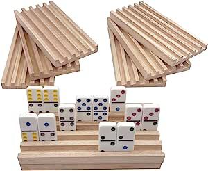 SUTIMSHE Set of 8 Mexican Train Domino Trays,Natural Wood Domino Racks, Domino Tiles Holders ,Chi... | Amazon (US)