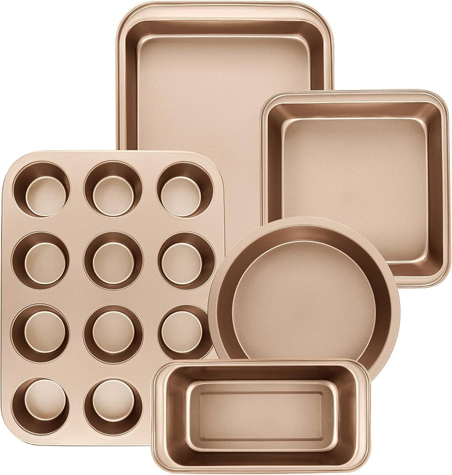 Nonstick Baking Pans Set, 5-Piece Kitchen Baking Sheets for Oven, Bakeware Sets with Round/Square... | Amazon (US)