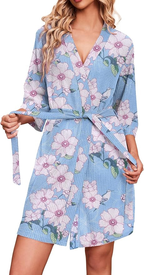 Ekouaer Robes for Women Waffle Knit Bathrobe Soft Lightweight Knee Length Loungewear S-XXL | Amazon (US)