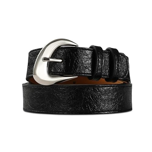 RISANTRY Black Belt for Women with Sliver Buckle Fashion Soft Faux Leather Belts for Jeans Dresses | Amazon (US)