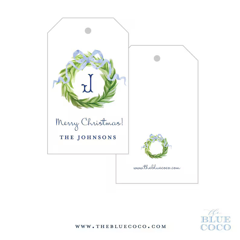 Wreath with Blue Bow Christmas Gift Tags |  Set of 16 | Etsy (US)