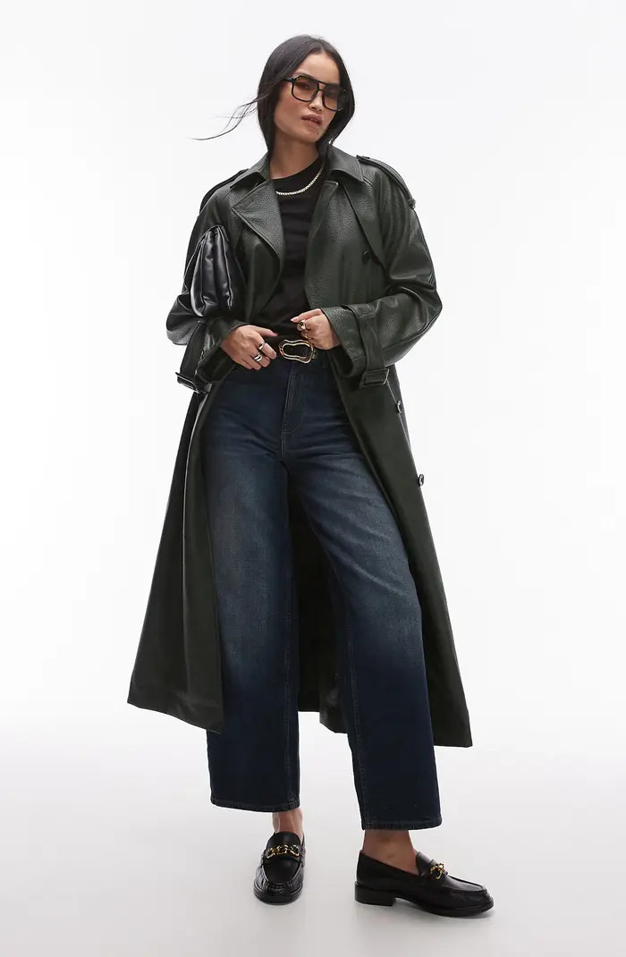 Textured Faux Leather Trench Coat | Nordstrom