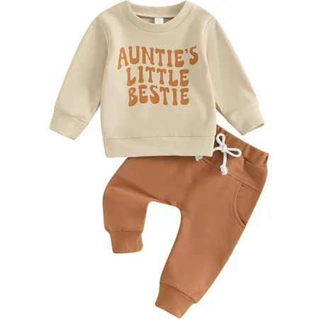 Baby Boys Fall Winter Outfits Little Dude Letter Printed Long Sleeve Sweatshirts Pants 2Pcs Clothes Set | Walmart (US)