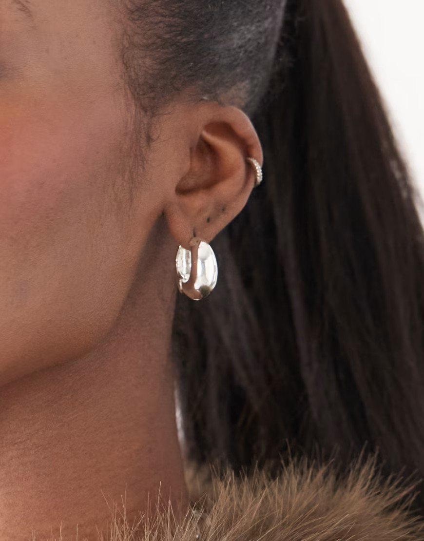 Monki chunky teardrop hoop earrings in silver | ASOS (Global)