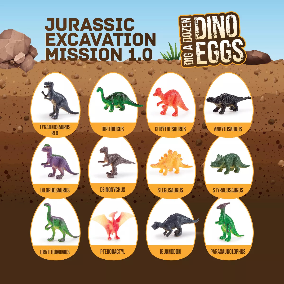 Dan&Darci Dig a Dozen Dino Eggs Kit – 12 Unique Dinosaur Models with Excavation Tools, and Lear... | Target