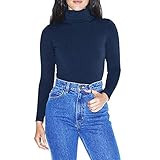 American Apparel Women's Cotton Spandex Long Sleeve Turtleneck Bodysuit, Navy, Large | Amazon (US)