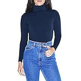 American Apparel Women's Cotton Spandex Long Sleeve Turtleneck Bodysuit, Navy, Large | Amazon (US)