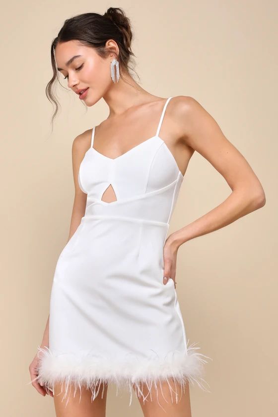 Social Star White Feather Sleeveless Bodycon Mini Dress | Lulus