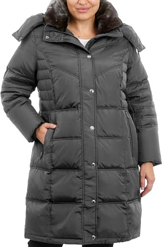 London Fog Women's Plus Size Faux-Fur Collar Down with Hood, Gunmetal, 1X | Amazon (US)