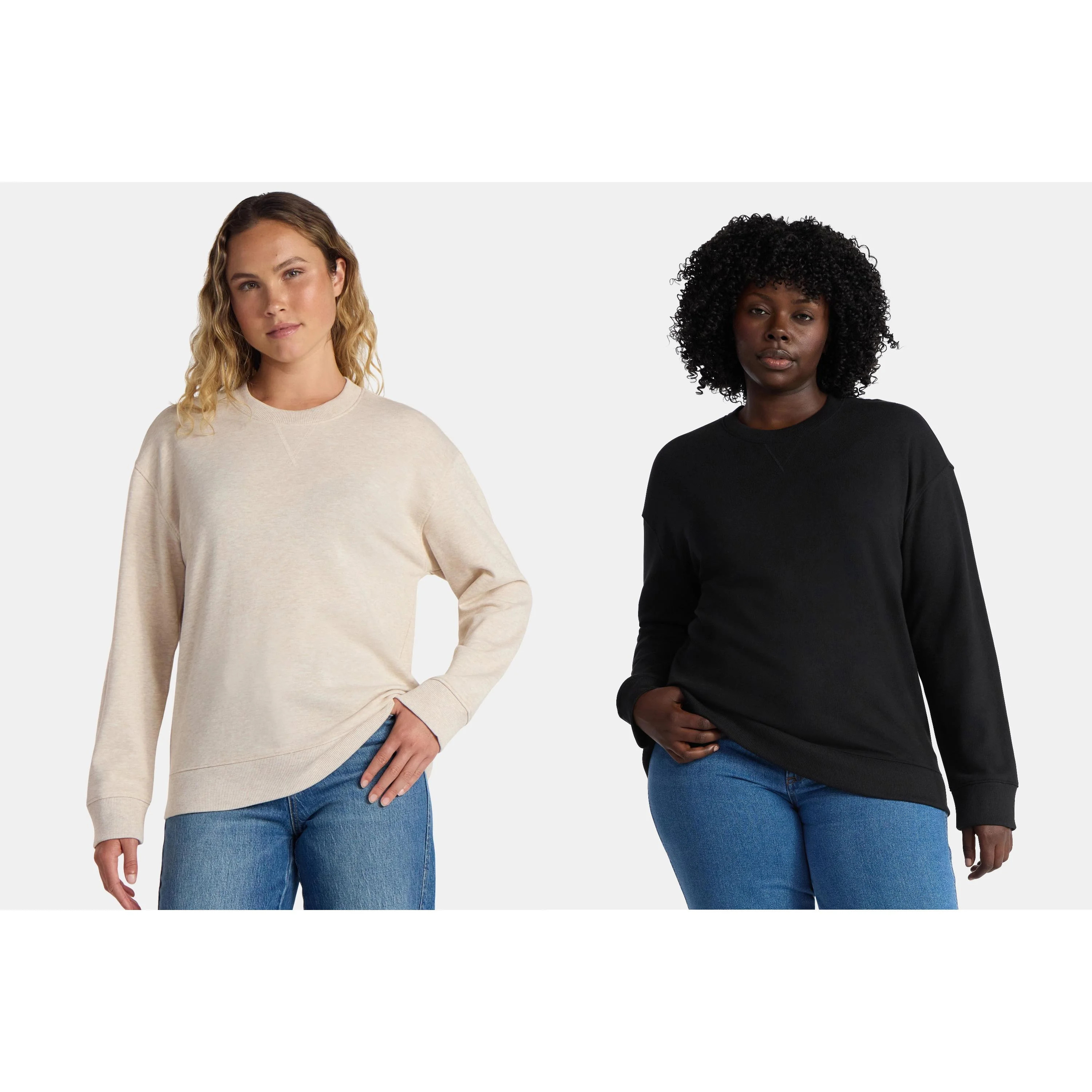 (2 pack) Time and Tru Women's and Women's Plus Crewneck Sweatshirt with Long Sleeves, Sizes XS-4X | Walmart (US)