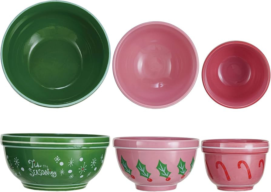 Creative Co-Op Tis the SEASONing Stoneware Nesting Bowls, Multicolor, Set of 3 | Amazon (US)