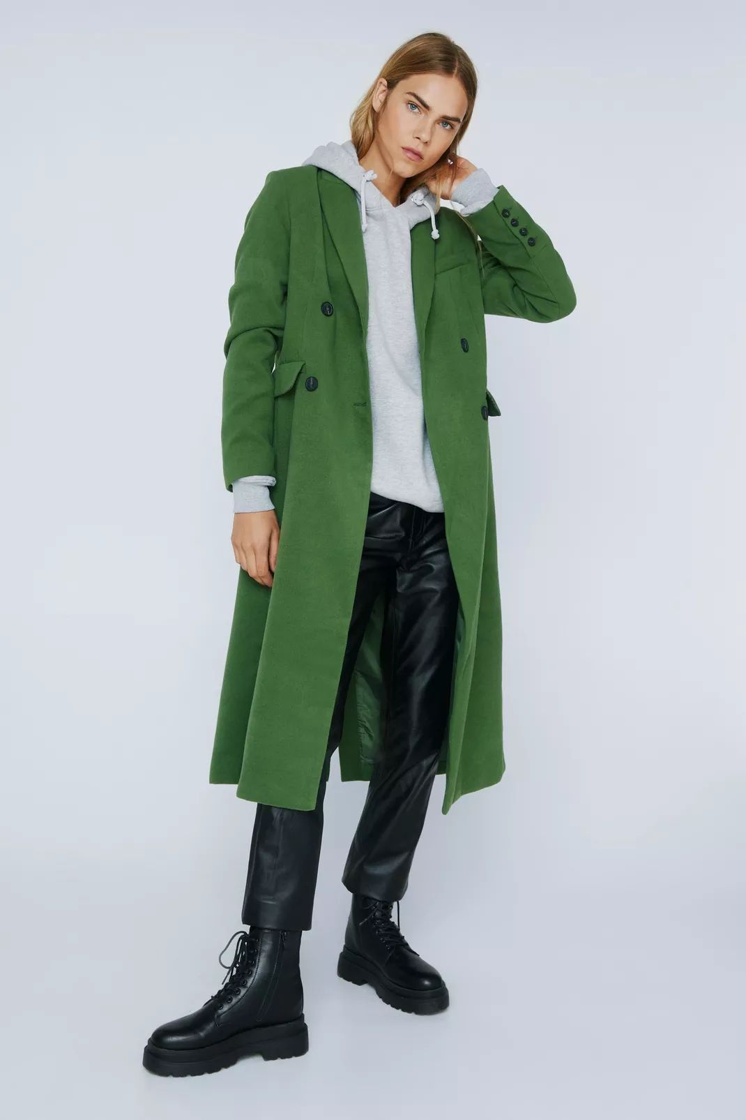 Faux Wool Double Breasted Longline Coat | Nasty Gal (US)