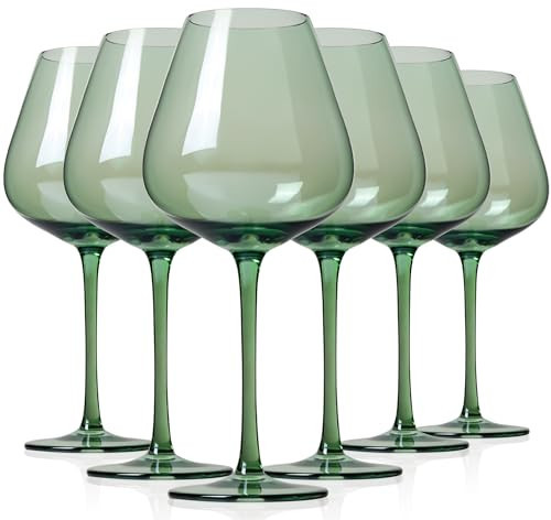 Physkoa Sage Green Wine Glasses Set of 6-18oz, Long Stem, Universal Size for White and Red Wine - Cool Green Table Decorate for Wedding Deco | Amazon (US)