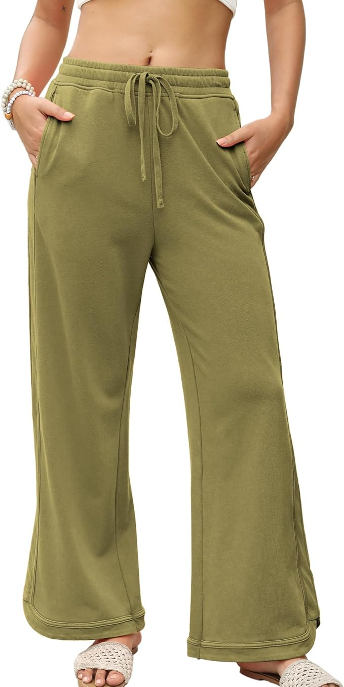 Hixiaohe Women's Casual Wide Leg Sweatpants High Waist Baggy Acid Wash Pants Drawstring Athletic ... | Amazon (US)