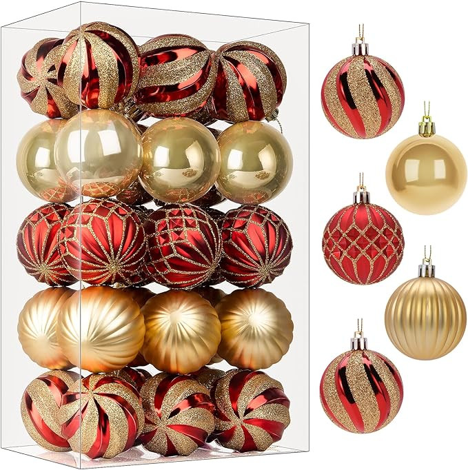 SHareconn 30ct 2.36 Inch Christmas Tree Balls Ornaments, Colored Shatterproof Plastic Decorative ... | Amazon (US)