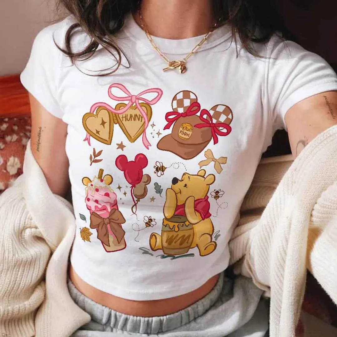 Coquette Winnie the Pooh Baby Tee Crop Top, Pooh Fall Vibes Baby Tee, Disney Pooh Shirt, Pooh T-s... | Etsy (US)