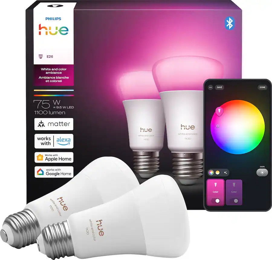 Philips - Hue Smart A19 E26 Bulb, 2pk - White and Color Ambiance | Best Buy U.S.