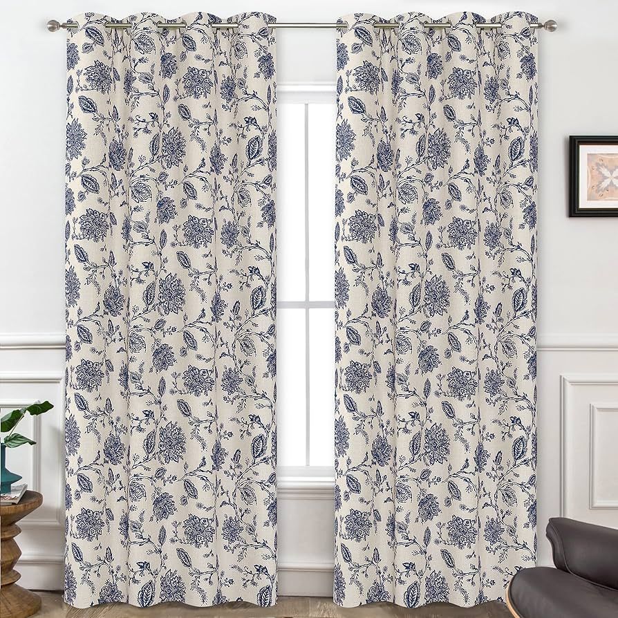 DriftAway Linen Floral Paisley Navy Blackout Curtains for Living Room Bedroom 96 Inch Length 2 Pa... | Amazon (US)