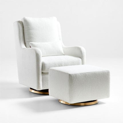 Milo Faux Sherpa Nursery Swivel Glider Chair and Ottoman with Gold Bases