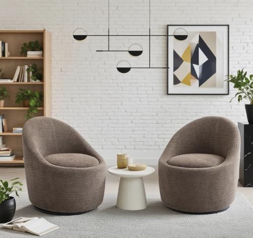 Set of 2 Modern Brown Accent Barrel Chairs with Hidden Storage and 360 Swivel for Living Room/Bedroom | Amazon (US)
