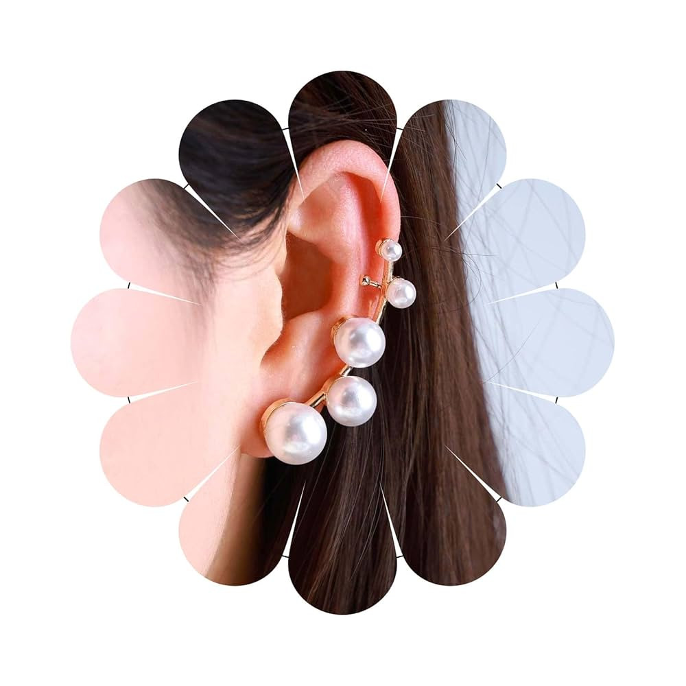 Boho Pearl Ear Climber Earrings Gold Pearl Ear Crawler Earrings Gold Pearl Ear Cuff Clip Earrings... | Amazon (US)