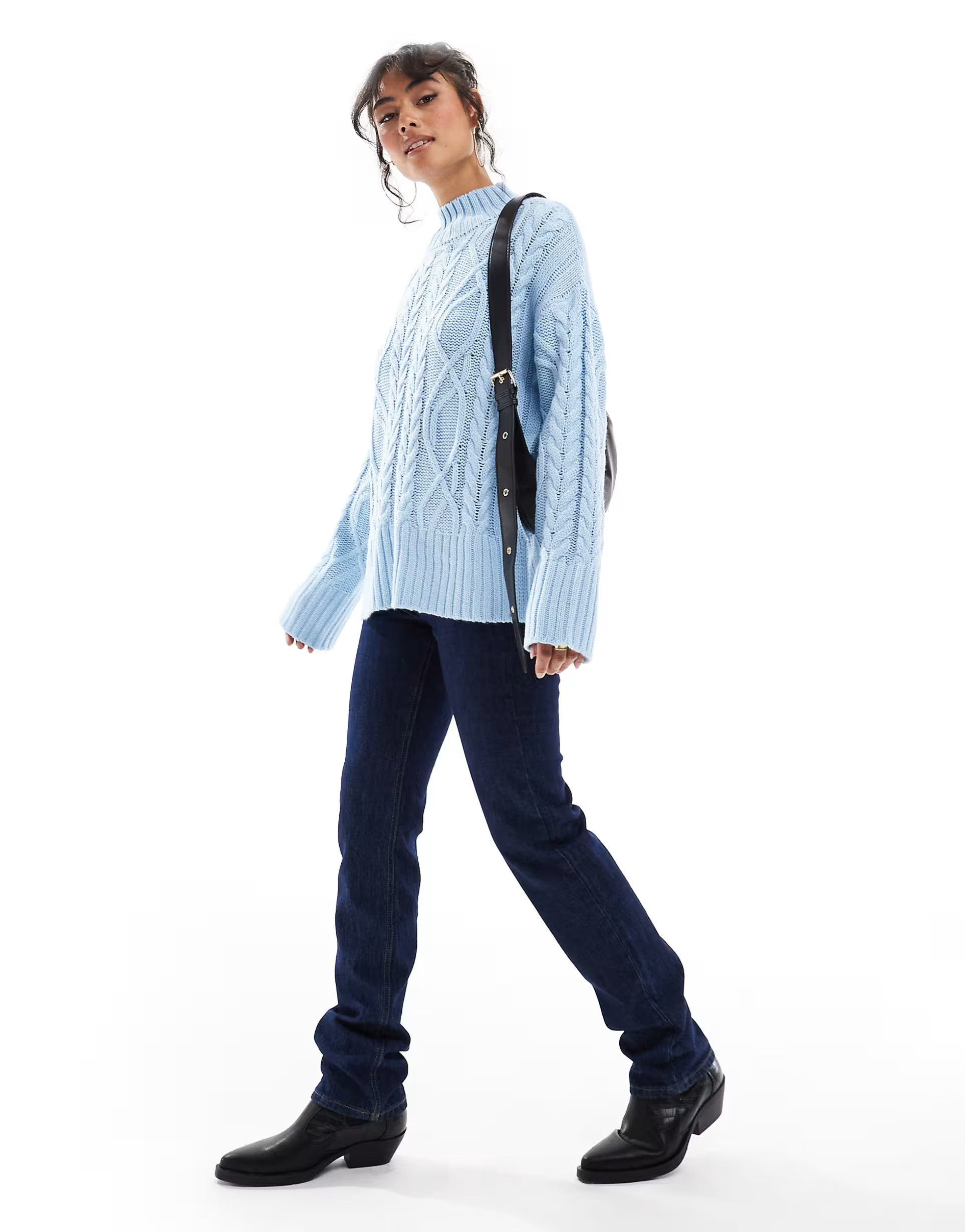 Brave Soul roll neck cable knit jumper in pale blue | ASOS (Global)