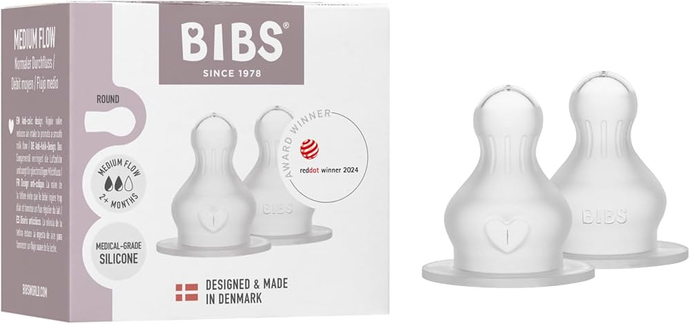 BIBS Bottle Nipple 2-Pack. Anti-Colic. Extra Nipples for BIBS Baby Bottles. Round Nipple. - Silic... | Amazon (UK)