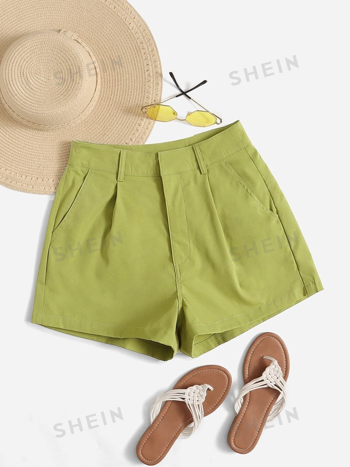 SHEIN Essnce High Waist Plicated Detail Shorts | SHEIN