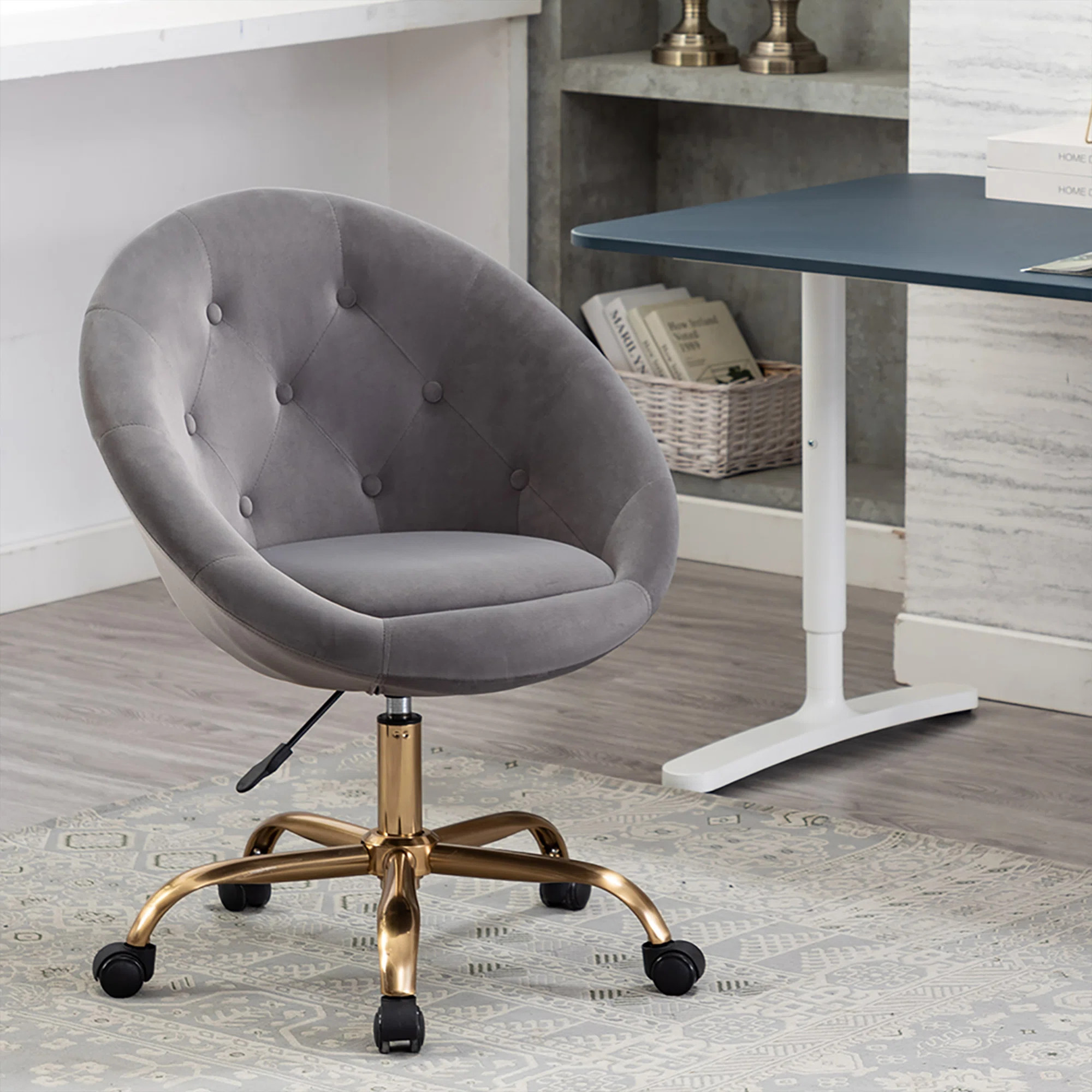 Ergonomic Velvet Upholstered Bucket Design Adjustable Height Swivel Task Chair | Wayfair North America