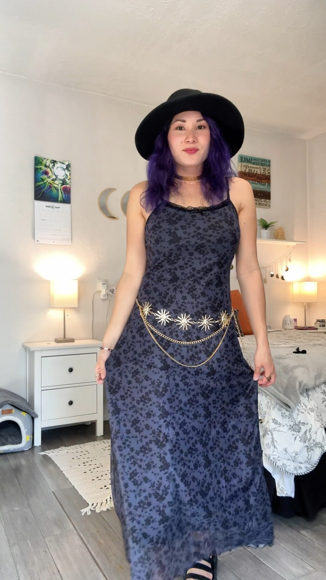 Summer festival look with floral slip dress, black hat, boho belt chain and chunky sandals 

#LTKFestival #LTKVideo #LTKFindsUnder50